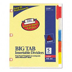 Avery WorkSaver Big Tab Dividers w/CPR Holes, Five Multicolor Tabs, Letter, Buff AVE23280