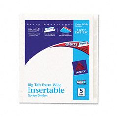 Avery WorkSaver Big Tab Extrawide Dividers, Clear Tabs, 5-Tab, 9 x 11, White AVE11221