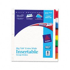 Avery WorkSaver Big Tab Extrawide Dividers w/Eight Multicolor Tabs, 9 x 11, White AVE11222