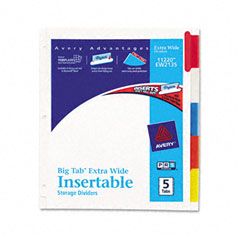 Avery WorkSaver Big Tab Extrawide Dividers w/Five Multicolor Tabs, 9 x 11, White AVE11220