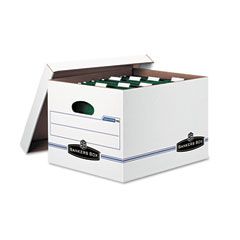 Bankers Box Hang 'N' Stor Storage Box, Letter, Lift-off Lid, White/Blue, 4/Carton FEL00784