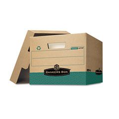 Bankers Box R-Kive Storage Box, Letter/Legal, Locking Lift-off Lid, Kraft/Green, 12/Carton FEL12775