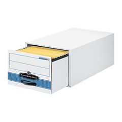 Bankers Box Stor/Drawer Steel Plus Storage Box, Legal, White/Blue, 6/Carton FEL00312