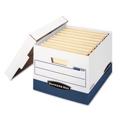 Bankers Box Stor/File Max Lock Storage Box, Letter/Legal, White/Blue, 12/Carton FEL00709