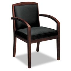 basyx Leather/Wood Guest Chair, Black Leather Upholstery with Mahogany Veneer Frame BSXVL853NSP11