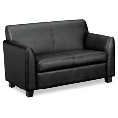 basyx Tailored Leather Reception Two-Cushion Loveseat, 53-1/2w x 28-3/4d x 32h, Black BSXVL872ST11