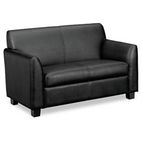 basyx Tailored Leather Reception Two-Cushion Loveseat, 53-1/2w x 28-3/4d x 32h, Black BSXVL872ST11