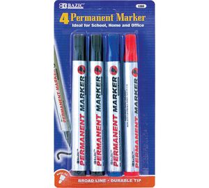 BAZIC Assorted Color Bullet Tip Permanent Marker,1260-12P (4-Pack)