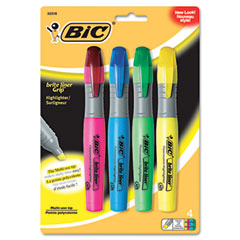 BIC Brite Liner Grip XL Highlighter, Chisel Tip, Fluorescent, 4/Set BICBLMGP41ASST