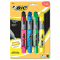 BIC Brite Liner Grip XL Highlighter, Chisel Tip, Fluorescent, 4/Set BICBLMGP41ASST