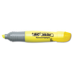 BIC Brite Liner Grip XL Highlighter, Chisel Tip, Fluorescent Yellow Ink, 12/Pk BICBLMG11YW