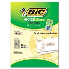 BIC ecolutions Mailing Labels, 1/2 x 1-3/4, Natural Tan, 2400/Box BICBRL8030NAT