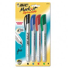BIC Mark-it Retractable Permanent Markers, Assorted Four Colors, 4/Set BICPMRP41ASST