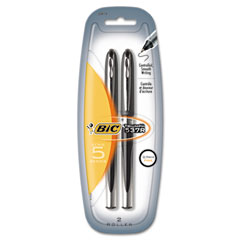 BIC Triumph 537r Roller Ball Stick Pen, Black Ink, Fine, 2 per Pack BICRT57P21BK