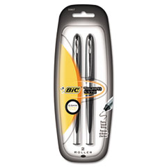 BIC Triumph 537r Roller Ball Stick Pen, Black Ink, Needle, 2 per Pack BICRT55P21BK