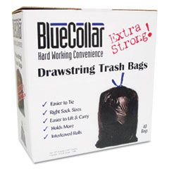 BlueCollar Drawstring Trash Bags, 20-30 gal, 1.0 mil, 30 x 34, Black, 40/Box HERN6034YKRC1