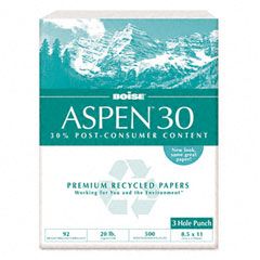 Boise ASPEN 30% Recycled Office Paper, 3-Hole, 92 Bright, 20lb, Ltr, White, 5000/Ctn CAS054901P