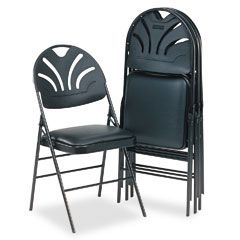 Bridgeport XL Series Vinyl Padded Seat/ Molded Fan BackFolding Chair, Black, 4/Carton CSC369700054