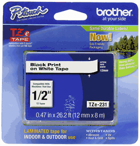 Brother 26.2-Foot Black on White 1/2-Inch Labeling Tape (TZ231)