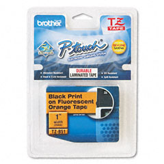 Brother P-Touch TZ Standard Adhesive Laminated Labeling Tape, 1w, Black on Fluorescent Orange BRTTZEB51
