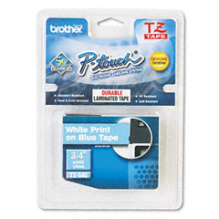 Brother P-Touch TZ Standard Adhesive Laminated Labeling Tape, 3/4w, White on Blue BRTTZE545