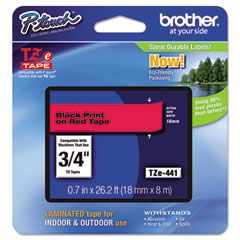 Brother P-Touch TZe Standard Adhesive Laminated Labeling Tape, 3/4w, Black on Red BRTTZE441