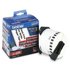 Brother Removable Paper Label Tape, 2.4" x 100ft Roll, White BRTDK4205
