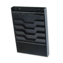Buddy Products Wall File with Supplies Organizer, Letter, Four Pocket, Black BDY8414