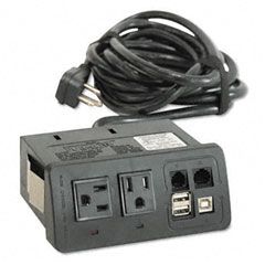 Bush Two-Outlet Data Port, 120V, 10ft Cord, 5-1/2w x 2-1/4d x 6-1/4h, Satin Nickel BSHAC9984003