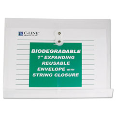 C-Line Biodegradable Poly Envelope, String Closure, 1 Inch Gusset, 9 4/5 x 11 3/4,Clear CLI35117