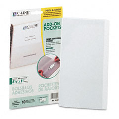 C-Line Peel & Stick Add-On Filing Pockets, 5-1/8 x 8-3/4, 10/Pack CLI70185