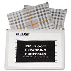 C-Line ZipNGo Expanding Portfolio, Letter, 13 Pockets, Plaid/Clear, 1/EA CLI48012