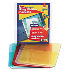 Cardinal Ring Binder Poly Pockets, 8-1/2 x 11, Assorted Colors, 5 Pockets/Pack CRD84007