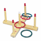 Champion Sports Ring Toss Set, Plastic/Wood, Assorted Colors, 4 Rings/5 Pegs/Set CSIQS1