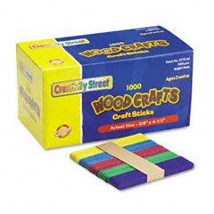 Chenille Kraft Colored Wood Craft Sticks, 4 1/2 X 3/8, Wood, Assorted, 1000/Box CKC377502