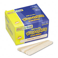 Chenille Kraft Natural Wood Craft Sticks, Jumbo Size, 6 x 3/4, Wood, Natural Wood, 500/Box CKC377601