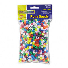 Chenille Kraft Pony Beads, Plastic, 6mm x 9mm, Assorted Colors, 1000/Pack CKC3552