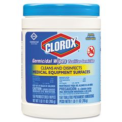 Clorox Germicidal Wipes, 6 x 5, White, 150/Canister COX30577