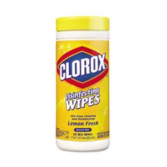 Clorox Lemon Scent Disinfecting Wet Wipes, Cloth, 7 x 8, 35/Canister COX01594EA