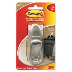 Command Adhesive Mount Metal Hook, Large, Brushed Nickel Finish MMMFC13BN