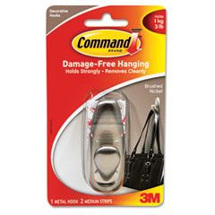 Command Adhesive Mount Metal Hook, Medium, Brushed Nickel Finish MMMFC12BN