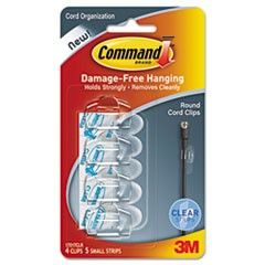 Command Cord Clip, Round, 1/5", w/Adhesive, Clear, 4/Pack MMM17017CLR
