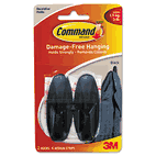 Command Designer Hooks, Plastic, Black, 2 Hooks with 4 Adhesive Strips per Pack MMM17081BLK