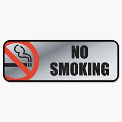 COSCO Brush Metal Office Sign, No Smoking, 9 x 3, Silver/Red COS098207