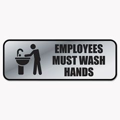 COSCO Brushed Metal Office Sign, Employees Must Wash Hands, 9 x 3, Silver COS098205
