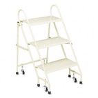 Cramer Steel Folding Three-Step Ladder w/Retracting Casters, Beige CRA113019