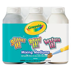 Crayola Glitter It! Pearl It! Texture It! Tempera Mixing Mediums, 3/Set CYO545504