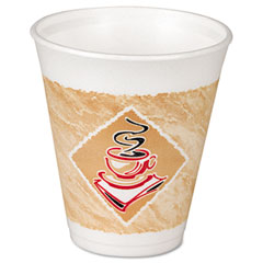 Dart Foam Hot/Cold Cups, 12 oz., White w/Brown & Red, 1000/Carton DRC12X16G