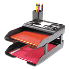 deflect-o Corporate Desk Tray Set, Two Tier, Plastic, Metallic Black DEF583004