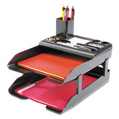 deflect-o Corporate Desk Tray Set, Two Tier, Plastic, Metallic Black DEF583004